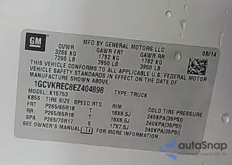 2014 Chevrolet Silverado 1500 2Lt from USA, damaged, VIN 1GCVKREC8EZ404898